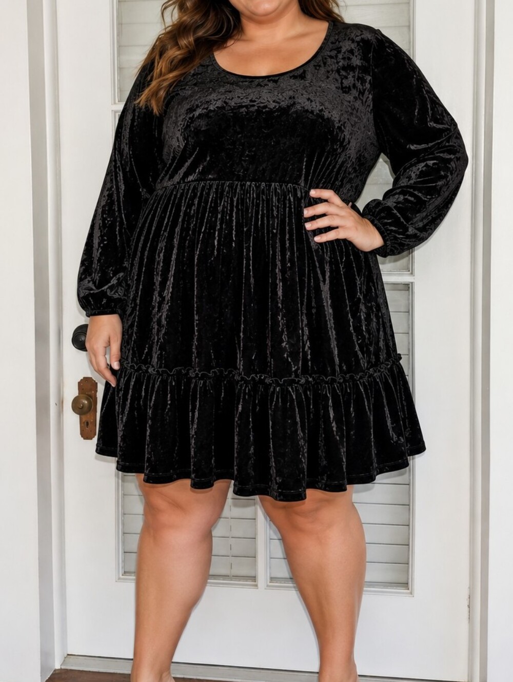 Torrid 5XPlus Size Black Velvet Tiered Long-Sleeve Dress Babydoll Sz 5x Nwt